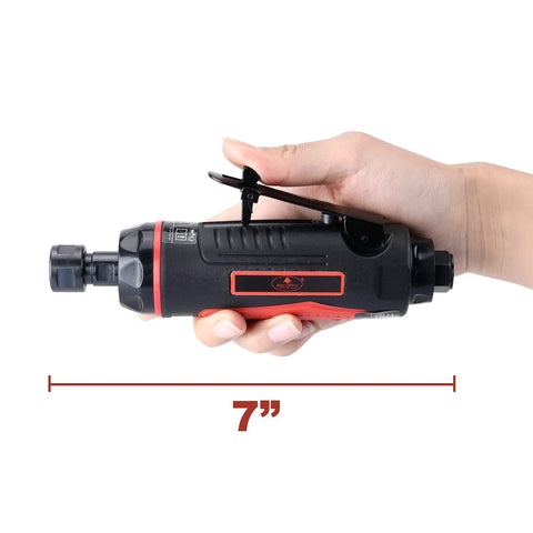 1/4 Inch Mini Air Straight Die Grinder AP17314 with 1/4 Inch Collet 22000 RPM showcased in a hand for size reference