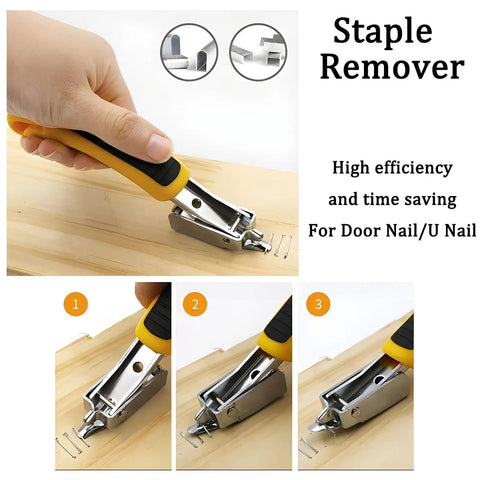 4-Piece Upholstery Staple Remover Tool Set With End-Cutting Pliers, Nail Remover, V-Nail Puller And U-Nail Puller in use