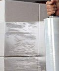 Extended Length Stretch Film Dispenser For 16 To 22 Inch Film Heavy Duty Aluminum Pallet Wrapper with Adjustable Tension Knob in use