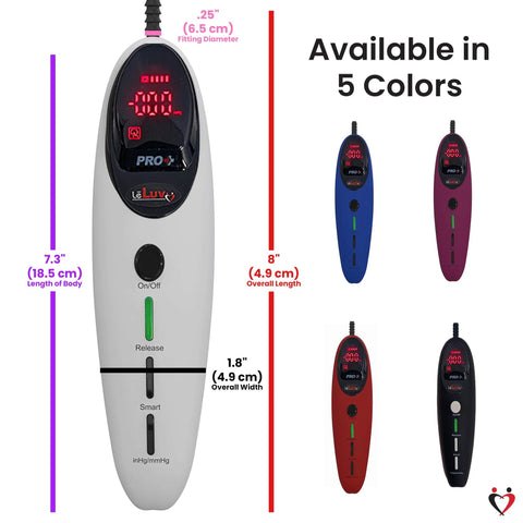 Magna Pro LCD Smart Handheld Vacuum Pump Controller With USB Rechargeable Power, displayed in five color options, front view