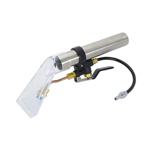 Handheld Vacuum Scraping Attachment with Real-Time Viewing Window for Cars and Homes, metal and transparent plastic, side view