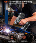 Person welding car engine with 2 In 1 Handheld MIG And Stick Welder For Home DIY And Farm Repair PLOWIC 250A Portable 110V Gasless Flux Core