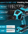 Portable 110V 120A Welder Go-To For Home DIY And Auto Repair Handheld Welding Machine with rods and material types shown
