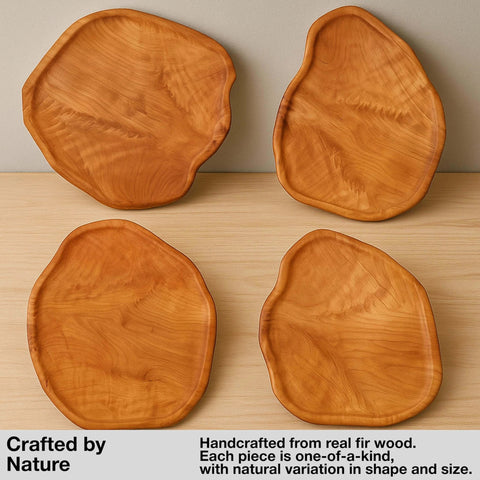 16 inch handmade root wood lazy susan turntable with unique shapes, rustic wooden serving platter set on a table.