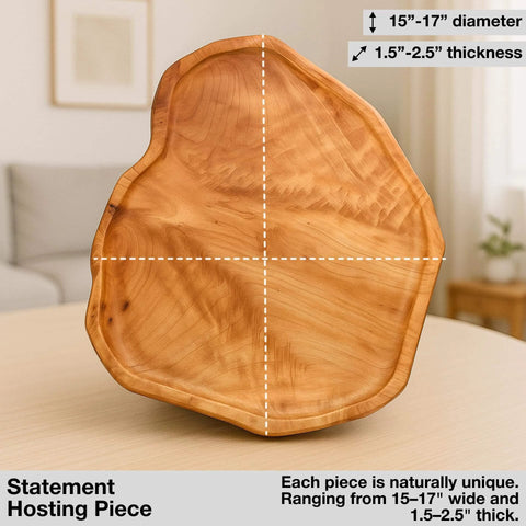 16 inch handmade root wood lazy susan turntable front view, rustic wooden rotating serving platter for dining tables.