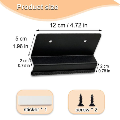 Product size diagram for Pack Of Two Hands Free Cabinet Foot Pulls For Touchless Trash Drawers And Full Overlay Cabinets; includes screws and sticker