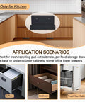 Application scenarios showing Pack Of Two Hands Free Cabinet Foot Pulls For Touchless Trash Drawers And Full Overlay Cabinets.