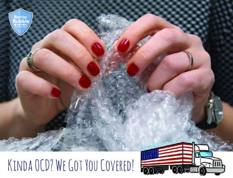Hands popping USA Made 4 Large Rolls Bubble Wrap 700 Feet 3 16 Inch Small Bubbles Perforated Every 12 Inches Packing Wrap