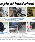 Examples of Five Inch Handwheel with Half Inch Bore used in drill press, lathe, milling machine, and table saw applications.