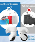 4 Pcs Large White Luggage Wheels Replacement Kit with Left and Right Swivel Casters Featuring Mute Bearings and Plastic Build