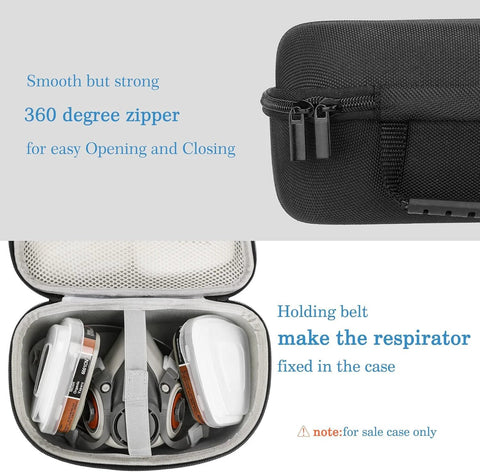 Durable hard EVA travel case protects your reusable half mask respirator 6100 6200 series, open view with accessories inside