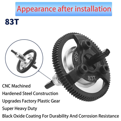 Traxxas Hardened Steel Spur Gear Upgrade 83T for 1/10 Slash Stampede Rustler Bandit 2WD with CNC machined construction