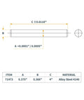 Technical diagram of Hardened Steel Dowel Pins Three Eighths Inch Heat Treated And Precisely Shaped For Accurate Alignment dimensions