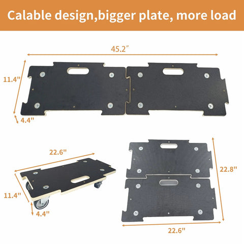 Spliceable Furniture Moving Dolly With 550 Lbs Capacity, hardwood connectable design, four wheels, shown disassembled.