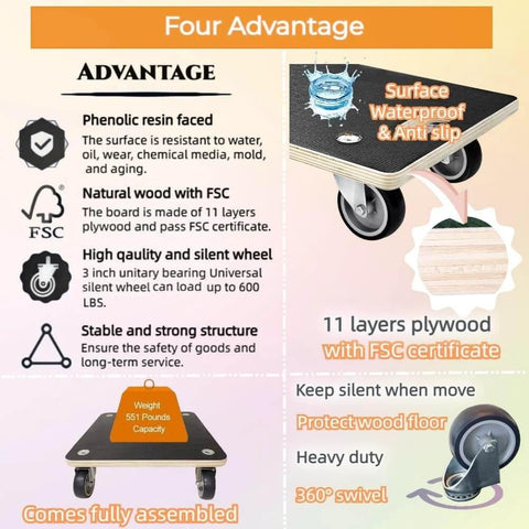 Four advantages of hardwood furniture moving dolly set of 2 with 15 x 15 inch wood platform and 4 rubber silent swivel wheels