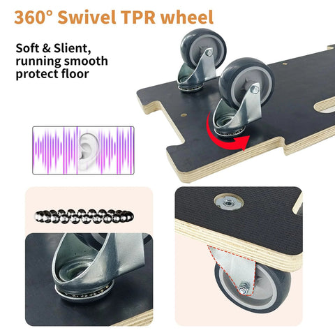 Close-up of Spliceable Furniture Moving Dolly With 550 Lbs Capacity 2 Packs showing silent swivel TPR wheels and hardwood frame.