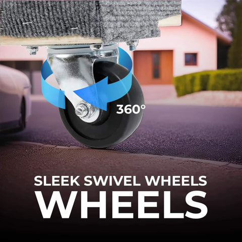 Close-up of 360-degree swivel wheel on 30 in. x 18 in. Hardwood Furniture Moving Dolly 1,320 lbs. Capacity – 4 Swivel Wheels Heavy-Duty Dolly.