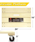 Front view of ✝️ 50952 1000 lbs. Capacity 24 in. x 16 in. Hardwood Furniture Moving Dolly with dimensions and label visible.
