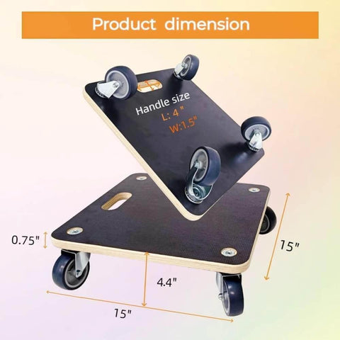 Hardwood furniture moving dolly set of 2 with 15 x 15 inch wood platform, 4 rubber silent swivel wheels, product dimensions