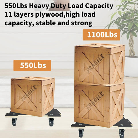 Spliceable Furniture Moving Dolly With 550 Lbs Capacity 2 Packs Four Wheels Heavy Duty Connectable Design under wooden crates.