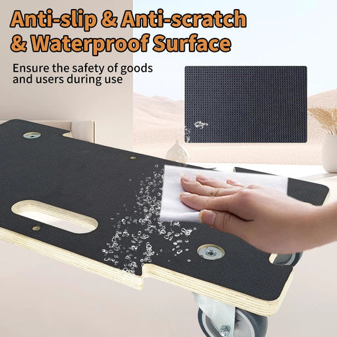 Spliceable Furniture Moving Dolly With 550 Lbs Capacity 2 Packs showing anti-slip waterproof surface being wiped clean