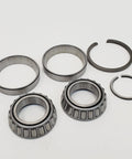 Left Side Crankcase Main Bearings With Races And Spacers For Harley Shovelhead 1969 To 1984 Evolution 1984 To 1999 And Twin Cam 1999 To 2002 Big Twin Engines Replaces HD 9028 Made In USA, showing full set of components on white background.