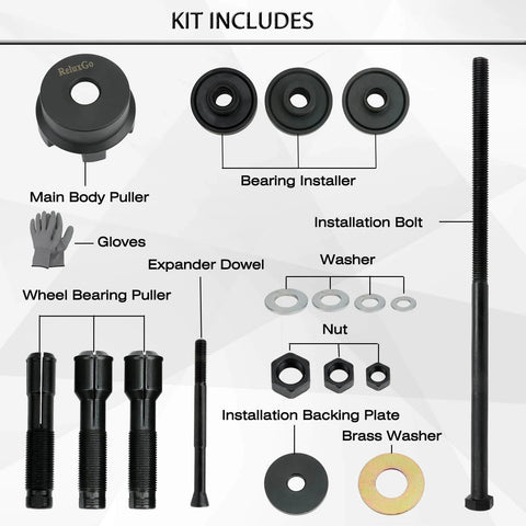 Wheel Bearing Puller Removal Motorcycle Tool Kit for Harley Davidson, showing main body puller, bearing installer, and accessories.