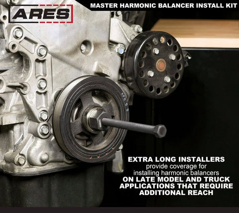 Master Harmonic Balancer Install Kit For Domestic And Import Vehicles With Extra Long Installers installed on engine