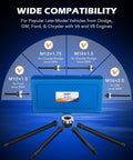Harmonic Balancer Installer Set, 5pc Long Reach Crank Pulley Underdrive Pulley Damper Installation Tool Kit shown with compatibility chart