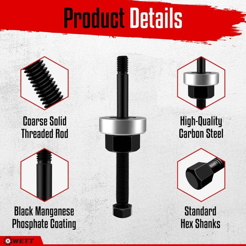 Product details of Harmonic Balancer Installer Tool Kit With 5-Piece Long Reach Adapters And Bearing Press Nut, durable carbon steel.