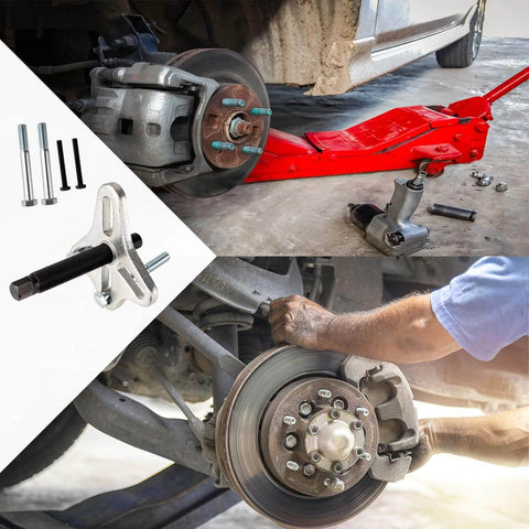 Mechanic using 46PCS Harmonic Balancer Puller Set with automotive power steering wheel pulley puller for cars, pickups, SUVs