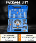 Harmonic Balancer Puller Kit with Installer and Thrust Bearing case showing tools, screws, plates, and bolts for vehicle maintenance.