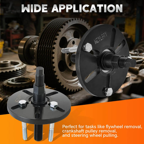 Close-up of Harmonic Balancer Puller Kit With Installer And Thrust Bearing for wide application with gears in background.