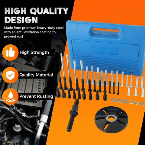 Harmonic Balancer Puller Kit With Installer And Thrust Bearing for damage-free removal with bolts, adapters, and case.