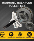 46PCS Harmonic Balancer Puller Set showing various automotive components and tools for cars, pickups, and SUVs.