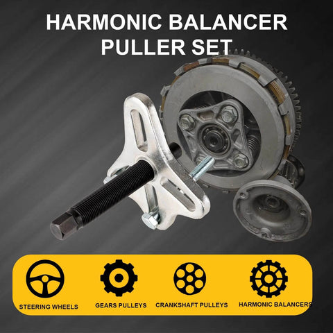46PCS Harmonic Balancer Puller Set showing various automotive components and tools for cars, pickups, and SUVs.