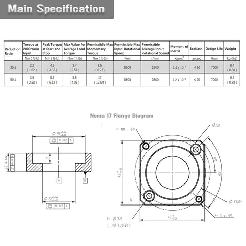 Technical diagram and specifications of Harmonic Gear Drive Reducer Small Strain Wave Gearbox Gearbox 50:1 Rotary Reduction Actuator
