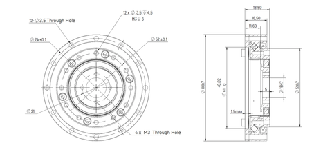 HD Mini-17 80mm Harmonic Drive Gear Ratio 100:1 - Strain Wave Gear Reducer technical drawing.