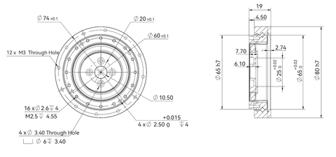 HD-17 Pro Strain Wave Gear Reducer, 80mm Harmonic Drive Gear Ratio 50:1 technical drawing and dimensions