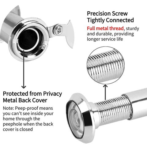 Beefed Up HD Door Peephole With 220 Degree Wide View Glass Lens And Heavy Duty Rotating Cover, showing metal thread and privacy cover