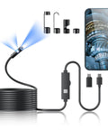 Endoscope Camera with Light,1920P HD Borescope Tools with 8 Adjustable LED Lights, showing semi-rigid snake camera and accessories