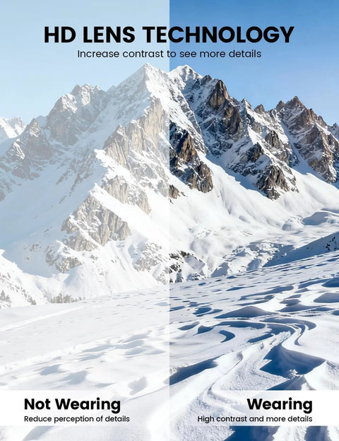 Comparison of mountain view with and without Ski Goggles With Ultra HD Lens For Clear Vision And UV Protection OTG Anti Fog