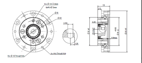 Technical drawing of HD Mini-03 Strain Wave Gear Reducer, 25mm Harmonic Drive Gear Ratio 30:1 with dimensions.
