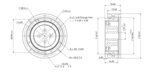 HD-11 Pro Strain Wave Gear Reducer, 52mm Harmonic Drive Gear Ratio 100:1 technical specifications diagram.