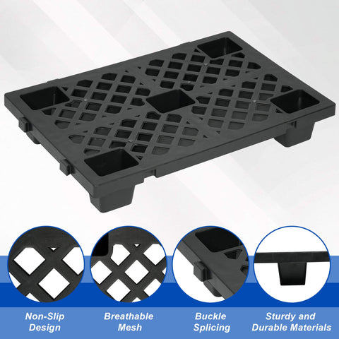 Eight Pack Plastic Pallets 23.6 Inch By 15.7 Inch By 3.9 Inch Thick Heavy Duty HDPE Floor Pallets with breathable grid design