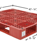 Red High Density Polyethylene Pallet With Four Way Entry 39 1/2 In By 47 3/8 In 6 In Tall 8000 Lb Capacity Serrated Deck