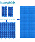 Blue 2 Pack Plastic Pallets With 0.3 Inch Round Holes And Breathable HDPE Grids showing connectable slots for assembly.