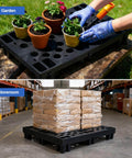 Nestable HDPE Plastic Pallet Set, Lightweight Yet Durable 6 Pack With Breathable Grid Design in garden and storeroom use