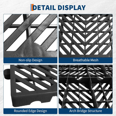 Detail view of Set Of 12 Plastic Pallets For Basement Storage With Ventilated Grid Design Waterproof HDPE Heavy Duty Storage Pads