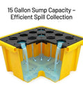 Single Drum Spill Containment Pallet With 15 Gallon Sump And 2000 Lbs Static Load, 26 By 26 Inch HDPE Platform For Workshop And Lab Use